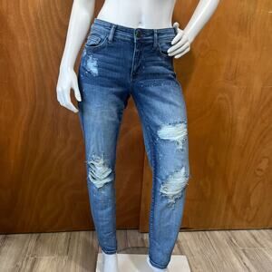 Judy Blue Boyfriend Fit Jeans Womens Sz 5/27 Fits W28 Bleach Splatter Blue Denim